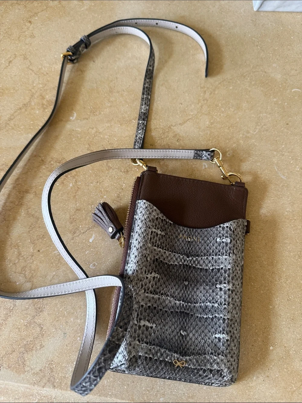 • Anya Hindmarch Brown with GrayTextured Crossbody Phone bag